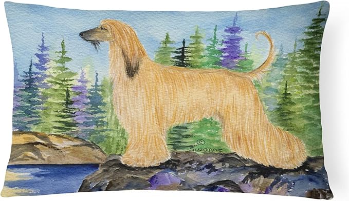 Caroline's Treasures SS8220PW1216 Afghan Hound Canvas Fabric Decorative Pillow Machine Washable, Indoor Outdoor Decorative Pillow for Couch, Bed or Patio, 12HX16W
