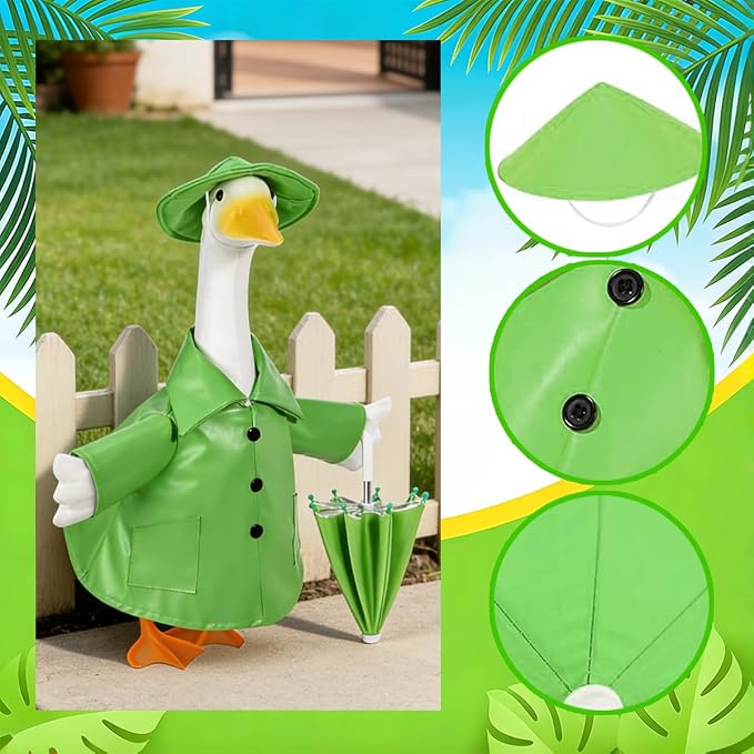 Raincoat Porch Goose Outfits,Spring Summer Lawn Goose Statue Raincoat Clothes,Fits 23" Geese Statue, for Summer Outdoor Patio Yard Lawn Garden Decoration (Raincoat-Green)
