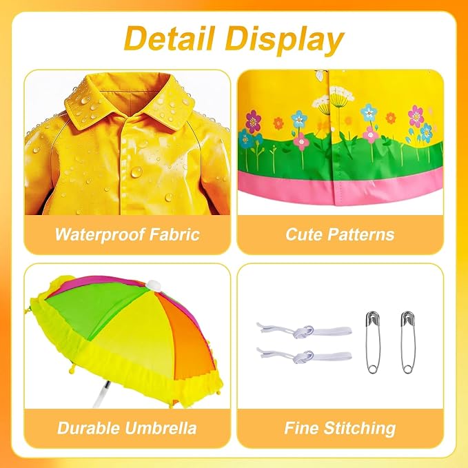 Raincoat Porch Goose Outfits, 3 Pcs Set Spring Summer Lawn Goose Statue Raincoat Clothes, Yard Gooses Costume Raincoats Umbrella Hat Outfit for 23" Statue Patio Garden Decoration