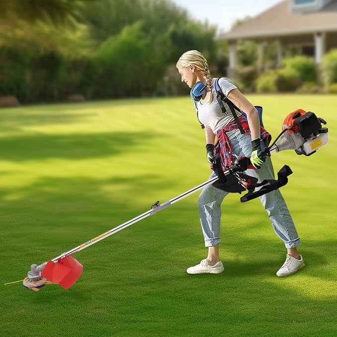 35.88CC Weed Eater Gas Powered, 4 Stroke Weed Wacker Gas, 0.75Kw Brush Cutter with 2 Blade Heads, Lawn Edger for Garden and Yard, Gas Trimmer with Grass Baffle 8500R/Min (35.88CC 4 Stroke)