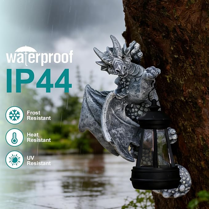 Goodeco Dragon Tree Hugger Solar Lantern Garden Statue - 9.3 Inch Resin Dragon Decor for Outdoor, Perfect Garden Gift & Yard Decor