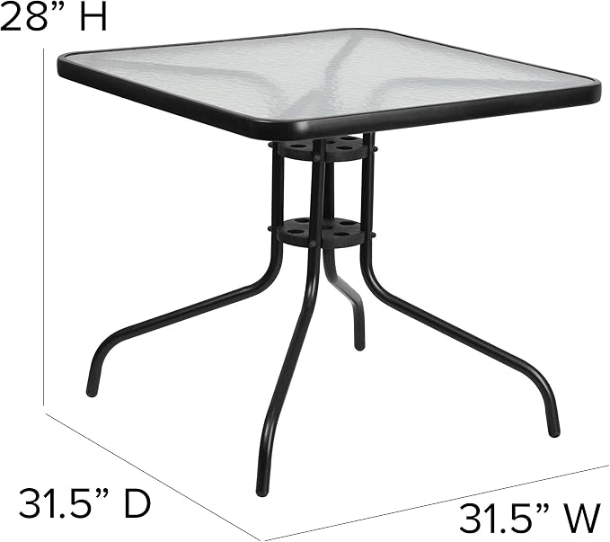 Flash Furniture Brazos 5 Piece Outdoor Patio Dining Set - 4 Brown Flex Comfort Stack Chairs - 31.5" Square Tempered Glass Patio Table