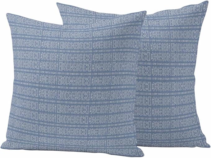 Outdoor Waterproof Throw Pillow Covers Set of 2 Blue Stripes Grain Pillowcases 24x24 Inches Solid Color Decorative Pillows Cushion Case Patio Pillows for Couch Bed Chair Garden