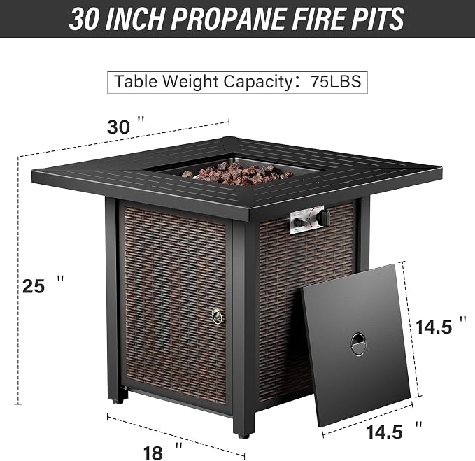 Belord 5 Pieces Patio Furniture Set with 50000 BTU Propane Fire Pit Table, All-Weather Patio Rocking Chairs, Loveseat Glider and Side Table for Outdoor Conversation Deck Poolside Backyard Grey