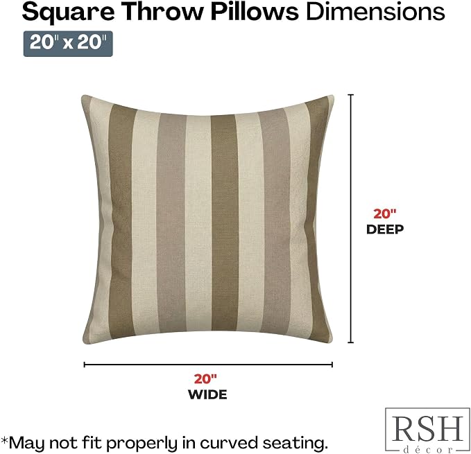 RSH DECOR: Sunbrella Square Throw Pillows Set of 4 | 20" x 20" | Water and Fade-Resistant Performance Fabric | Outdoor Pillow Covers with Down-Alternative Inserts | Made in USA (Portico Sparrow)