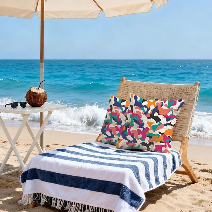 22x22 Inch Outdoor Pillow Covers Set of 2 Waterproof Throw Pillow Covers Decorative Couch Cushion Covers Colorful Camouflage Art Square Pillowcases Protectors for Patio Garden Sofa