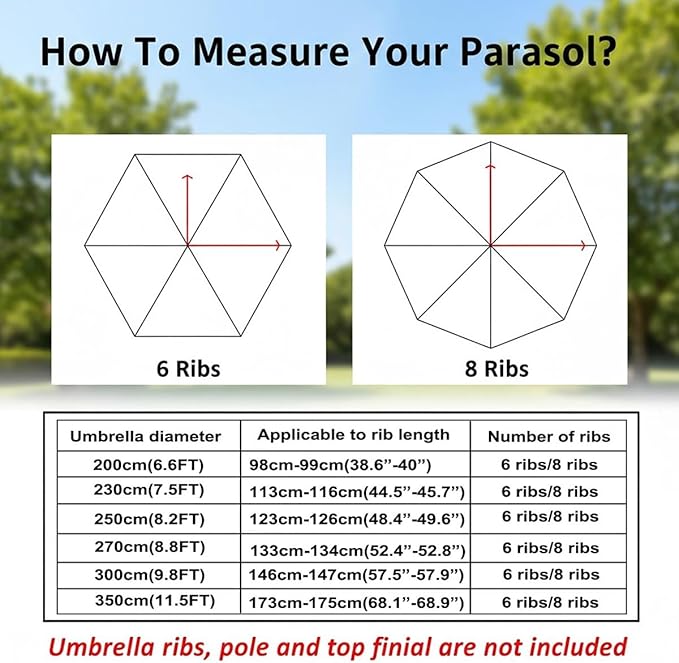 Outdoor Umbrella Replacement Canopy, 6 Ribs 8 Ribs Patio Umbrella Replacement Top Cover, 6.6ft 9 ft 10ft 13ft Waterproof Umbrella Top Canopy Fabric Replacement Canvas(Beige,9.2FT 8-Ribs)