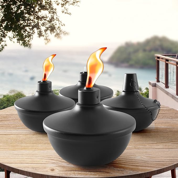 SNOGSWOG 4 Pack Metal Table Top Torches, 22oz Citronella Torches for Outside, Refillable Flame Light Torch, Decorative Tabletop Lantern