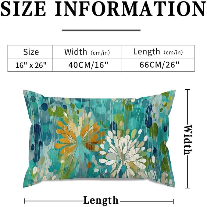 Make It Rain Fiesta Lumbar Pillow Cover Rainbow Teal Flower Pillowcase 16x26in Rustic Accent Modern Decorative Pillow Covers for for Farmhouse Decor Home Car Couch