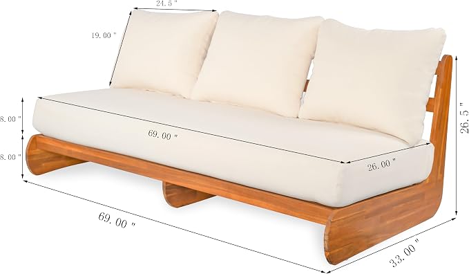 Christopher Knight Home Poppy 2 Piece Patio Conversation Set with Cushion, Acacia Wood 6 Seater Outdoor Sofa Chat Set, Outdoor Sectional Sofa Set of 2 for Patio Furniture Set, Teak+Beige