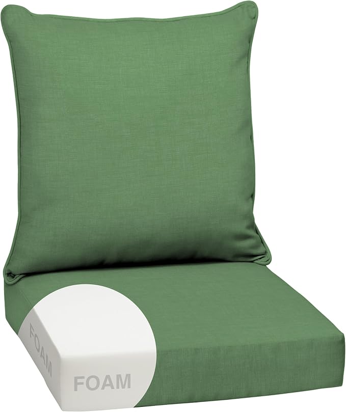 Arden Outdoor Deep Seat Cushion Set, Foam, 24x24, Moss Green | Sofa, Couch, Conversation Set, Premium High-Density Foam, Never Flattens, Mold and Mildew Resistant