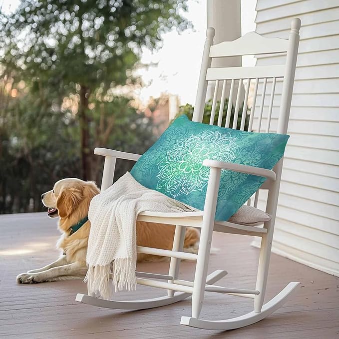 Vandarllin Outdoor Throw Pillows Covers 20x12 inch Set of 2 Waterproof Turquoise Boho Floral Decorative Zippered Cushion Covers for Patio Furniture, Bohemian Flower Lumbar Pillowcases