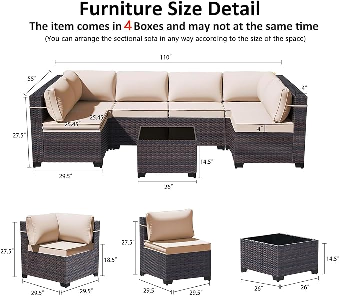 9 Pieces Outdoor Patio Furniture Set,Outdoor Sectional Furniture All Weather PE Rattan Wicker Patio Conversation Set with Coffee Table and 8 Thickened Cushions,Sand