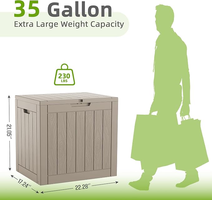 Vixzen 35 Gallon Deck Boxes Outdoor Waterproof, Lockable Resin Storage Box with lid for Furniture Cushions, Weatherproof Containers Outside Storage Boxes for Garden Patio Pool Tools(Black, 35 Gallon)