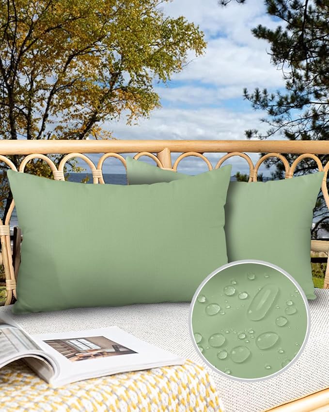 Outdoor Waterproof Throw Pillows Light Green Watercolor Patio Pillows Pack of 2,Decorative Pillow Covers with Insert,Pillow Cushion Case for Garden Couch Sofa Solid Color