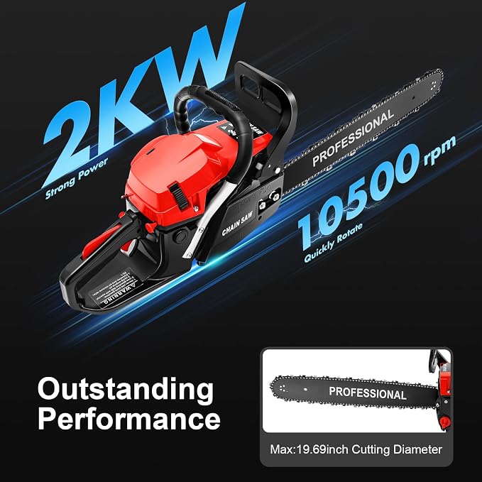 Gasoline Chainsaw, 58cc 20" Chain Gas Saw, Single Cylinder Air-cooled 2-stroke Engine, 3.6HP Professional Quick Stop Chainsaw for 19.69" Wood Cutting, Tree Pruning, Forest Felling, 45*10.24*10.83in