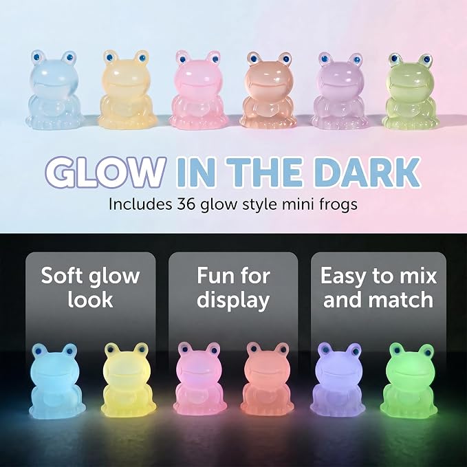 Mini Resin Frog Figures to Hide, 72 PCS Tiny Plastic Frogs Small Little Resin Animal Figurines Miniature Festival Rave Trinkets Bulk Glow in the Dark for Micro Fairy Garden Aquarium Decor