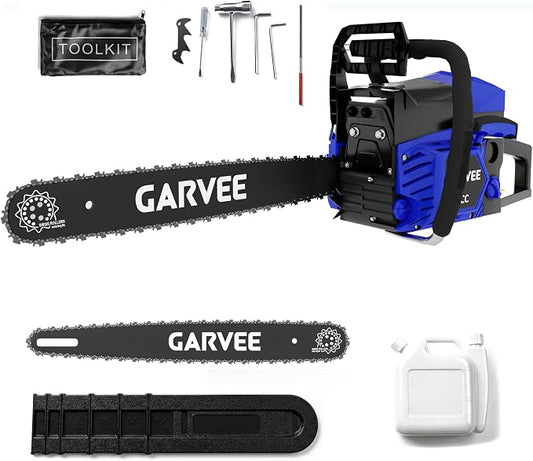 Garvee 58CC Gas Chainsaw, 20 Inch Gas Powered Chain Saw with 2-Stroke Engine, 3-Second Quick Start, Quick Start and Anti-Vibration System for Heavy-Duty Logging, Firewood and Woodworking