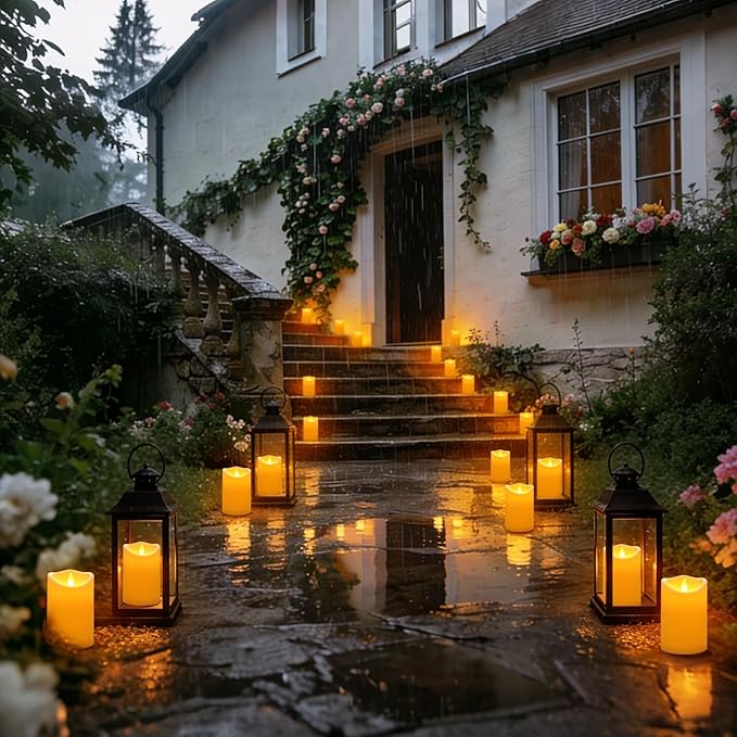 Flameless Candles 3"D X 6"H Set of 2 Outdoor Indoor Pillars Battery Operated Flickering Candles Include 8-Key Remote Timer Function, Fake Plastic Pillar Candles for Aniversary, Christmas Decor