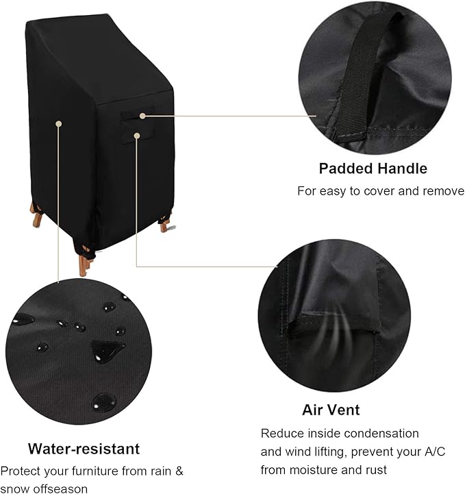 WOMACO Stackable Patio Chair Cover Waterproof Outdoor Stacking High Back Chair Cover Water Resistant Outside Furniture Tall Chair Protector (1 Pack - 29.5"L X 29.5"W X 47"H, Black)