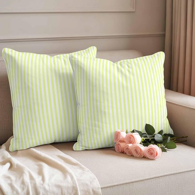 Throw Pillow Covers 18x18 Inch Set of 2, Yellow White Stripe Waterproof Outdoor Cushion Covers, Modern Minimalist Geometric Striped Decorative Pillowcases for Couch, Sofa, Bed, Garden, Patio
