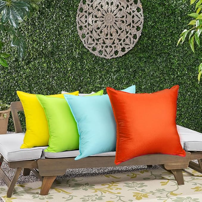 4PCs Outdoor Waterproof Pillow Covers 18 x 18 Inches Vibrant Decorative Outdoor Throw Pillows Case for Patio Couch, Tent, Summer Pillow Covers(Yellow, Grass Green, Orange, Light Blue)