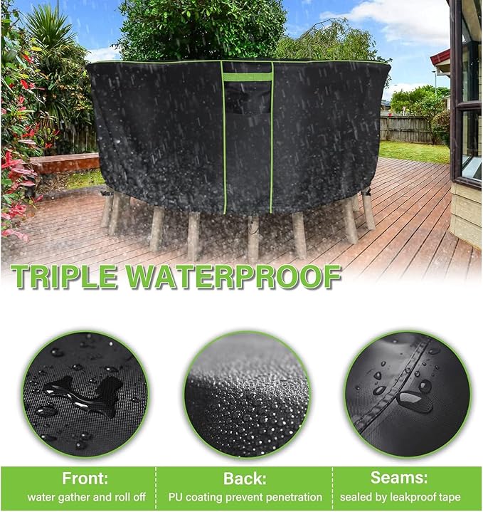 Round Patio Table Cover for Outdoor Table Chairs Set,600D Outdoor Furniture Cover Waterproof,Tear Resistance and Anti-UV,72" Dia x 28" H,Black