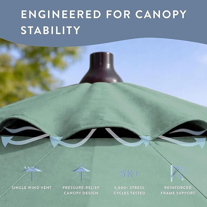 California Umbrella 10-Year Protection 9 Ft Outdoor Patio Umbrella, Pacifica Fade-Resistant Fabric, Auto-Tilt, Heavy Duty Aluminum Frame, 8 Reinforced Ribs for Pool or Deck, Bronze Pole, Spa