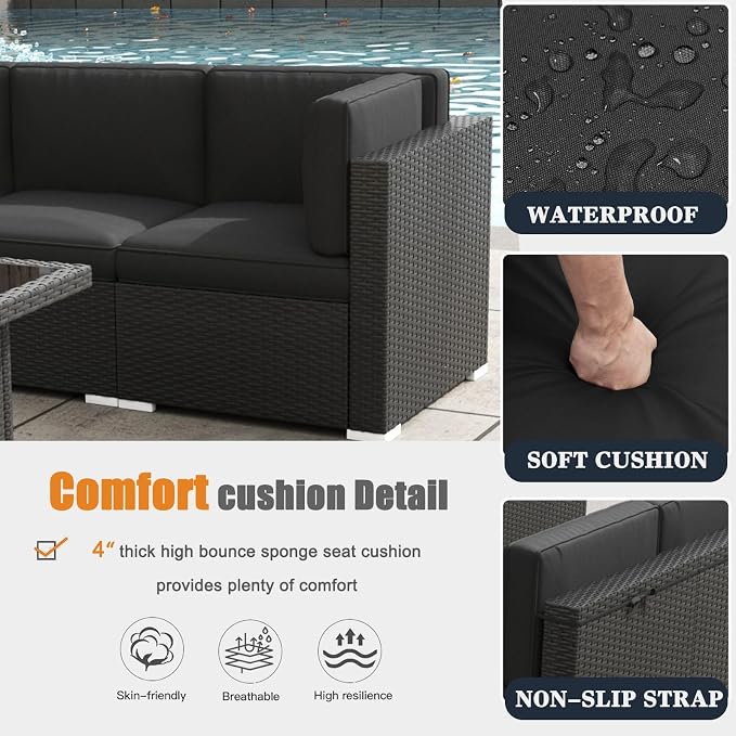 Patio Furniture Set with Fire Pit Table, 9 Pieces Outdoor All-Weather Wicker Conversation Sectional Chair Sofa Set with 2 Swivel Chairs