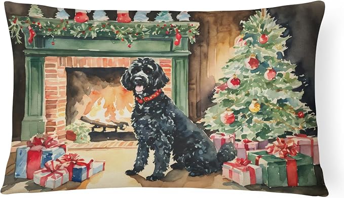 Caroline's Treasures DAC2729PW1216 Portuguese Water Dog Cozy Christmas Throw Pillow Machine Washable, Indoor Outdoor Decorative Pillow for Couch, Bed or Patio, 12HX16W