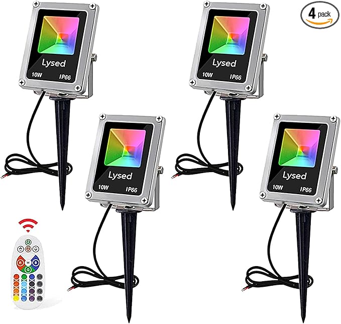 12V Color Changing LED Landscape Lights Landscape Lighting Low Voltage Colored Spotlights Outdoor, 12 Volt RGB Pathway Lights for Garden, Wall, Tree Decorative Lighting (4 Pack)
