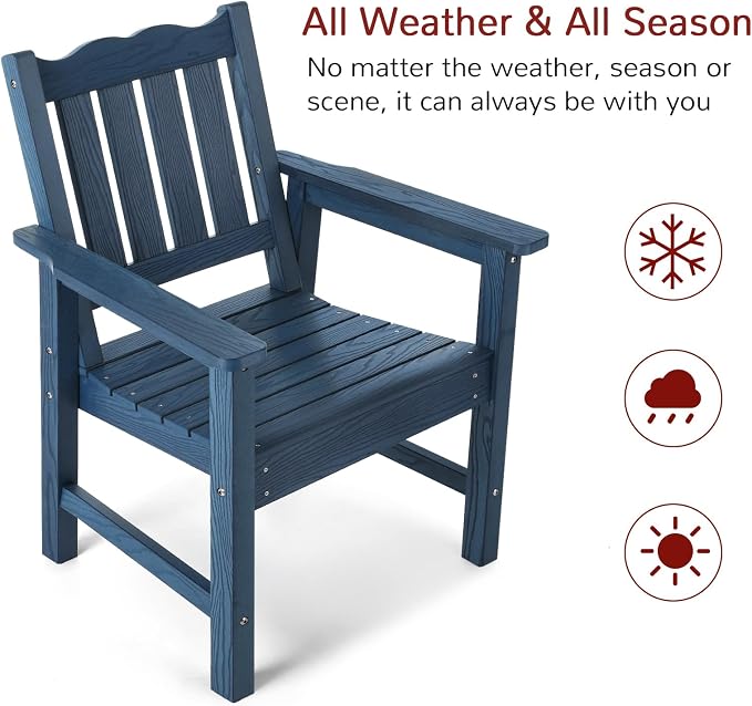 Stoog 4-Piece Patio Furniture Set, All-Weather HIPS Outdoor Dining Set, Includes 1 Bench, 2 Chairs, 1 Coffee Table, Blue