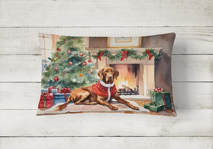 Caroline's Treasures DAC2758PW1216 Vizsla Cozy Christmas Throw Pillow Machine Washable, Indoor Outdoor Decorative Pillow for Couch, Bed or Patio, 12HX16W