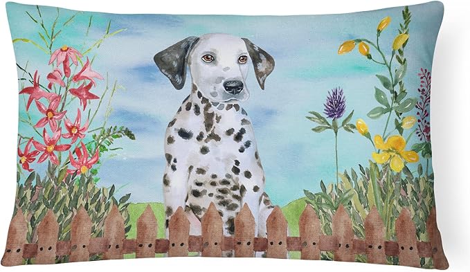 Caroline's Treasures CK1270PW1216 Dalmatian Puppy Spring Canvas Fabric Decorative Pillow Machine Washable, Indoor Outdoor Decorative Pillow for Couch, Bed or Patio, 12HX16W