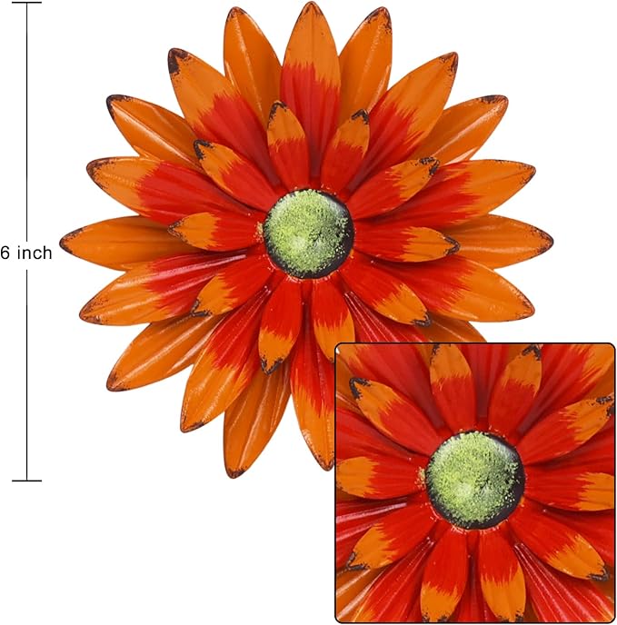 hogardeck Metal Flower Wall Decor for Indoor Outdoor, Kitchen Decor Floral Metal Wall Art, Wall Decor for Bathroom, Living Room, Porch, Garden, Yard, Backyard （6 Pcs 6'' ）