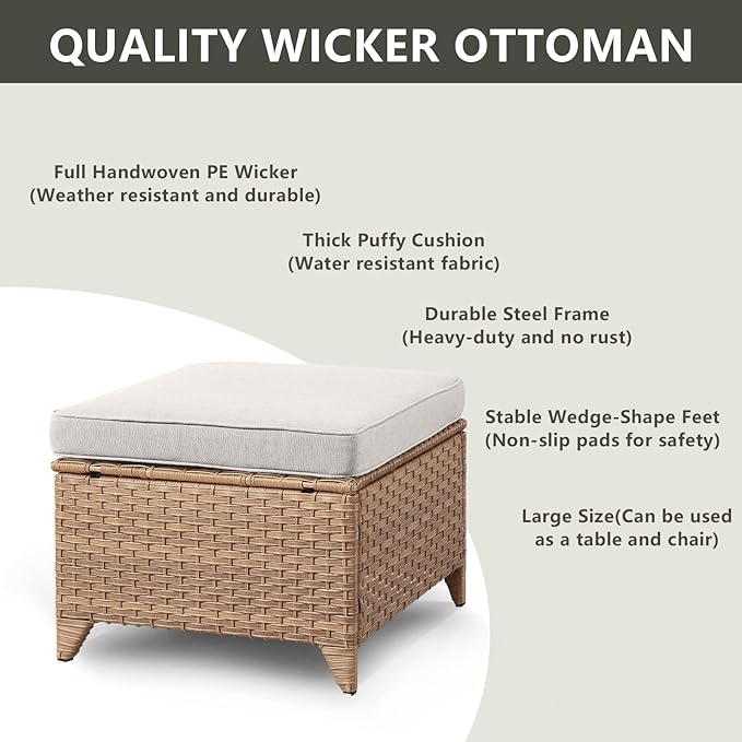 Outdoor Wicker Patio Furniture Set - 6 Piece Rattan Patio Conversation Set with 2 Rocking Swivel Chairs,2 Ottomans,1 Sofa and 1 Coffee Table for Porch Deck Backyard Garden(Yellow/Beige)