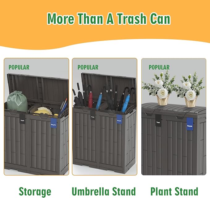 Outdoor Trash Can, 60 Gallon Garbage Can with Tiered Lid and Drip Tray, Waterproof Resin Waste Bin for Patio, Garden, Backyard, Deck, Brown