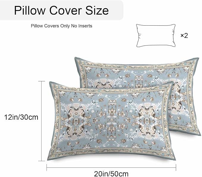 Boho Ethnic Waterproof Outdoor Pillow Covers Set of 2 Home Decor, Blue Farmhouse Abstract Geometric Motifs Pillowcase Patio Pillow Covers for Couch Bench Furniture Garden 20x12in