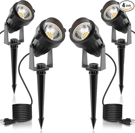 L LOHAS LED 5W Landscape Lighting Outdoor Spotlight 3000K 4 Pack | Waterproof Outdoor Flood Light with Dusk to Dawn Sensor, Plug in Landscape Lighting for Yard, Garden, Pathway and Plants