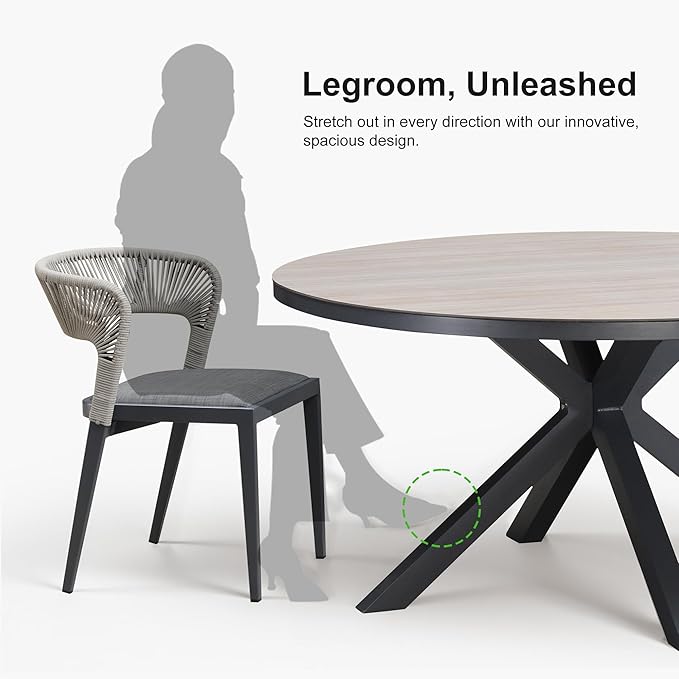 PURPLE LEAF 7 Pieces Outdoor Round Dining Set Aluminum Rattan Wicker Patio Table and 6 Chairs for Lawn Garden Porch Grey