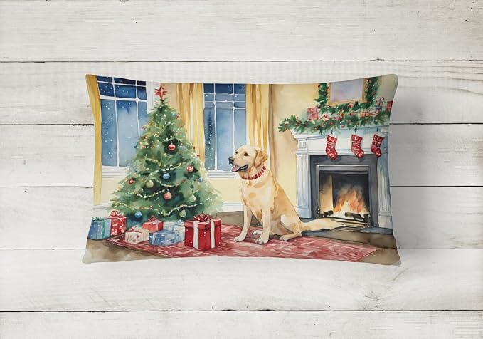 Caroline's Treasures DAC2697PW1216 Labrador Retriever Cozy Christmas Throw Pillow Machine Washable, Indoor Outdoor Decorative Pillow for Couch, Bed or Patio, 12HX16W