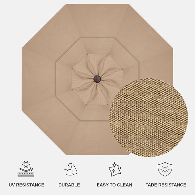 Treasure Garden AKZ PLUS Cantilever Umbrella 13' Sunbrella Heather Beige Canopy and Bronze Frame with Stationary Base