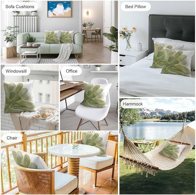 Vandarllin Outdoor Throw Pillows Covers 20x20 inch Set of 2 Waterproof Sage Green Watercolor Floral Decorative Zippered Cushion Covers for Patio Furniture, Golden Lines Lumbar Pillowcases