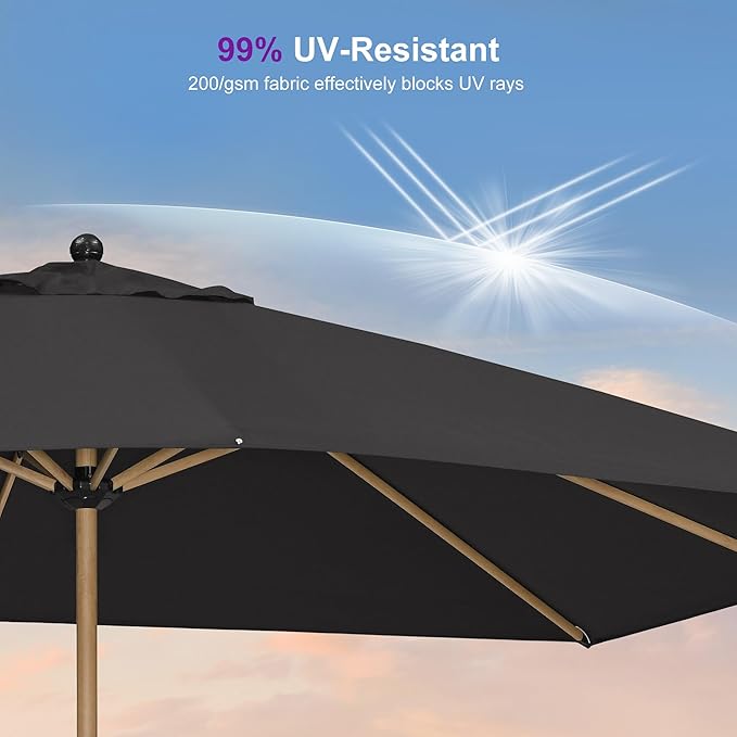 PURPLE LEAF 9' x 12' Patio Umbrella with Base Outdoor Umbrella Market Umbrella with Crank & 8 Ribs Aluminum Rectangular Table Umbrella Outdoor Patio for Backyard, Black