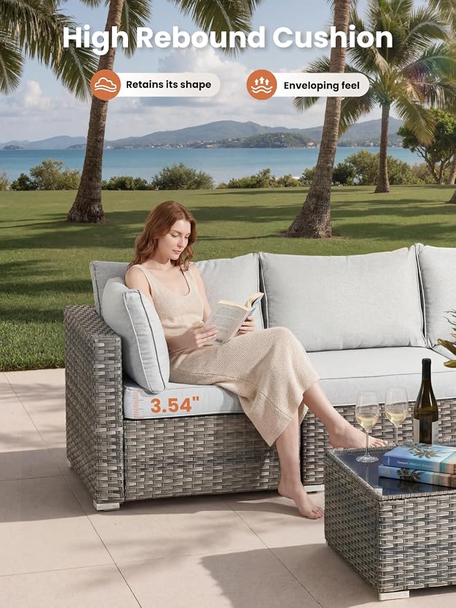ovios Outdoor 7 Piece Coversation Set with Coffee Table,Sectional Patio Furniture Set with All-Weather Wicker Sofa,Modern Outside Couch for Balcony Backyard Pool, Beige