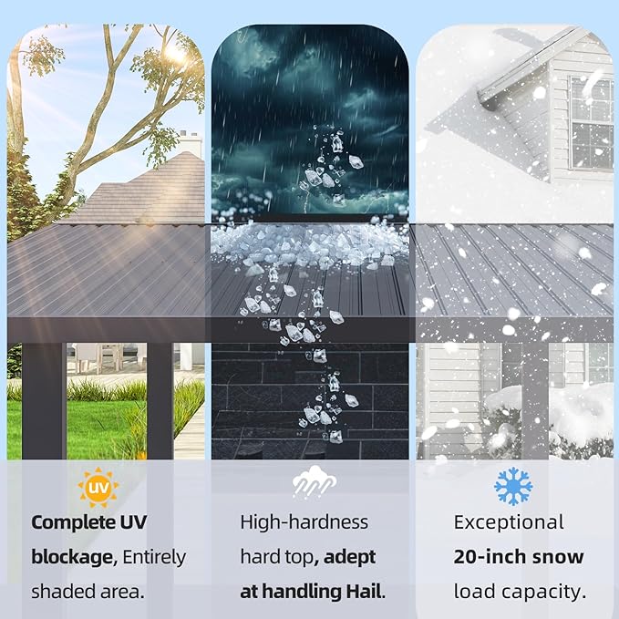 AECOJOY 16' x 10' Outdoor Lean to Hardtop Gazebo for Patio, 10x16 Large Galvanized Steel Wall-Mounted Pergolas and Gazebos Clearance, Metal Patio Roof Awnings for Backyard, Decks