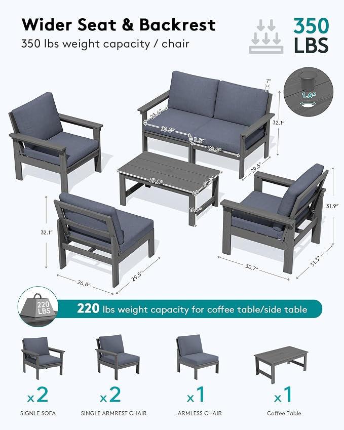 SERWALL HDPE Outdoor Patio Furniture Set with Coffee Table