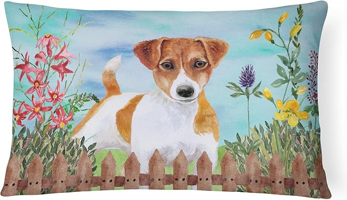 Caroline's Treasures CK1251PW1216 Jack Russell Terrier Spring Canvas Fabric Decorative Pillow Machine Washable, Indoor Outdoor Decorative Pillow for Couch, Bed or Patio, 12HX16W