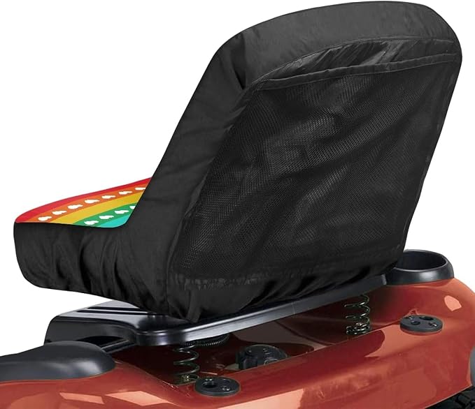 Rainbow Striped Heart Riding Lawn Mower Seat Cover Non Slip Lawn Mower Seat Covers Universal Tractor Seat Protector with Storage Pocket