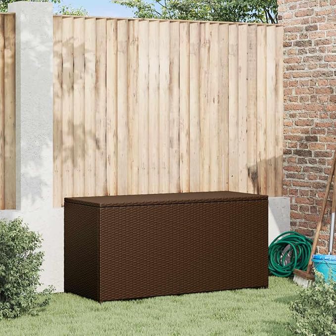 PE Rattan Garden Storage Chest 47.2x19.7x23.6 Inches, Weather Proof Storage Box with Polyester Lining and Powder-Coated Steel Frame for Patio Cushions and Blankets